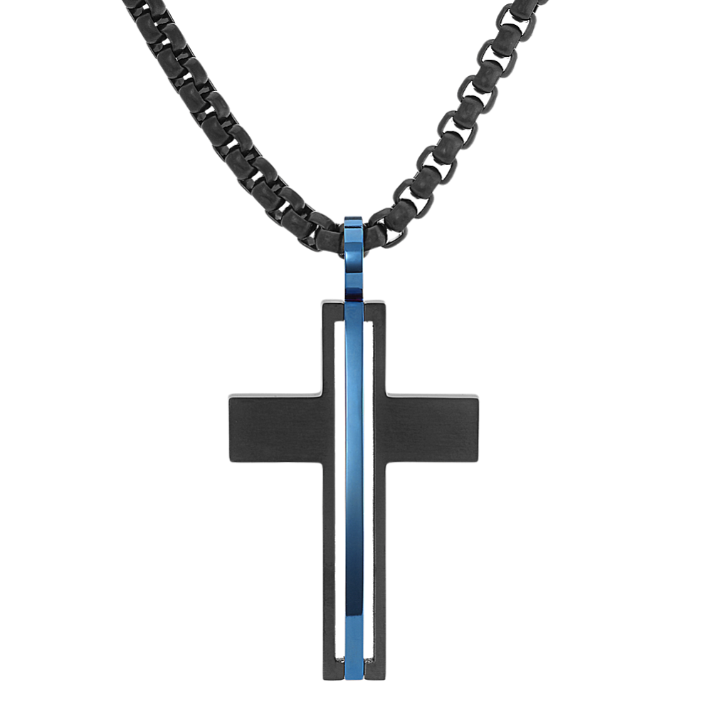 24 Inch Mens Cross Necklace In Stainless Steel With Blue Ionic Plating   24 Inch Mens Cross Necklace In Stainless Steel With Blue Ionic Plating  41079959 M &&fmt=png Alpha&wid=999&hei=999