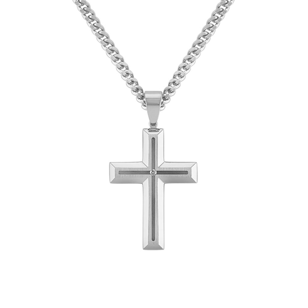 24 inch Mens Natural Diamond Cross Necklace in Stainless Steel