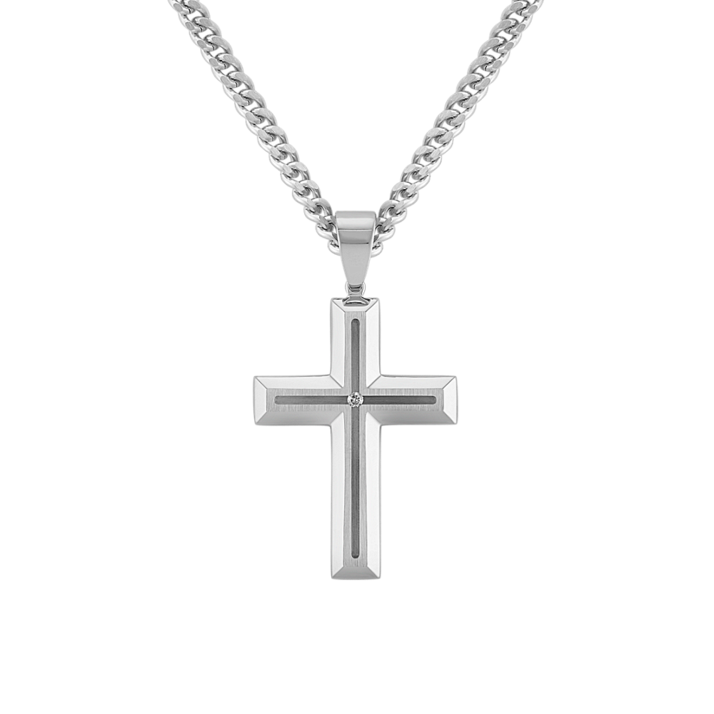 24 inch Mens Diamond Cross Necklace in Stainless Steel Shane Co.