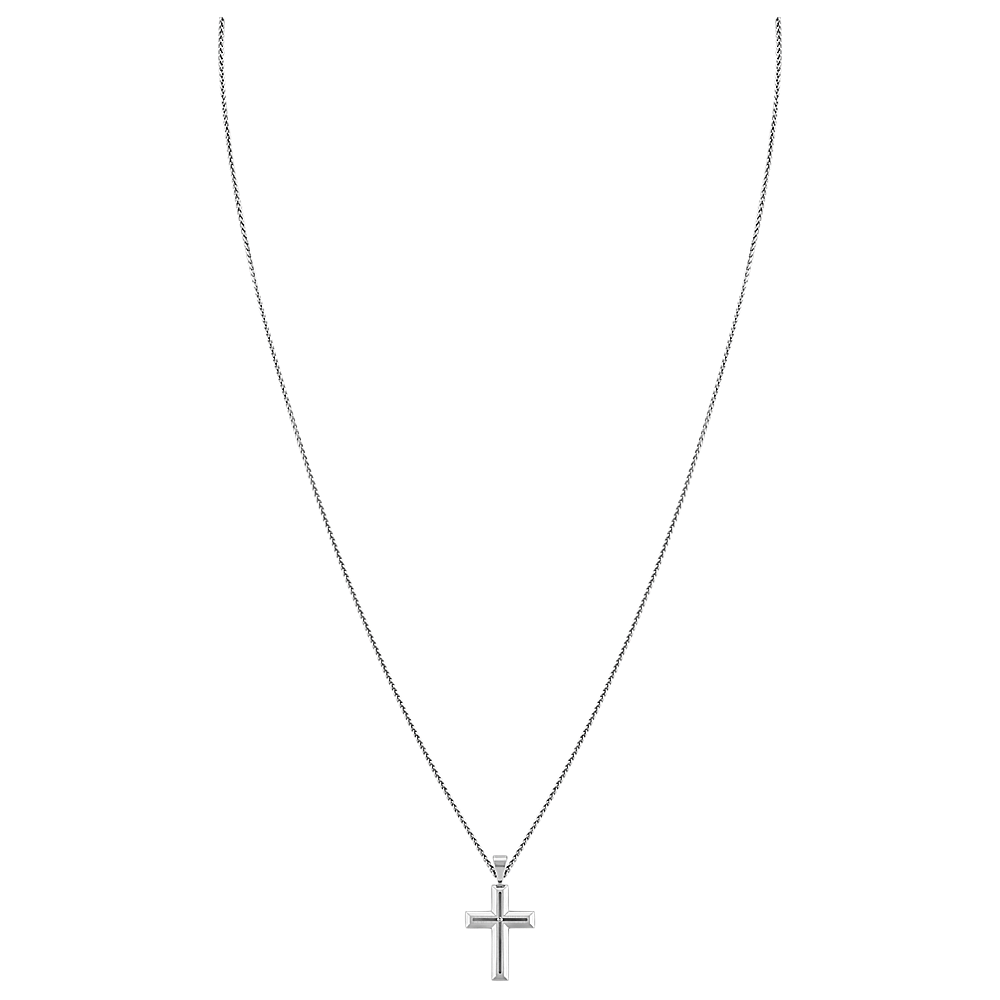 24 inch Mens Diamond Cross Necklace in Stainless Steel Shane Co.