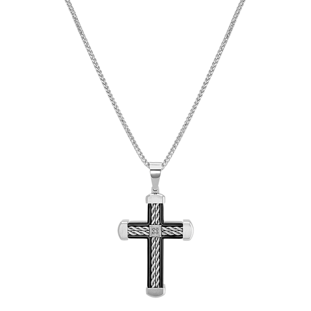 24 inch Mens Diamond Cross Necklace in Stainless Steel Shane Co.