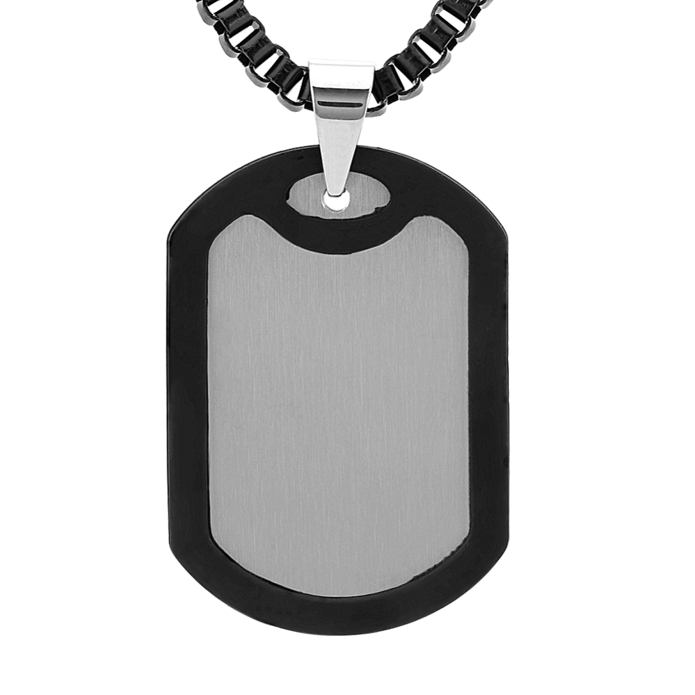 24 inch Mens Dog Tag Necklace in Stainless Steel with Black Accent