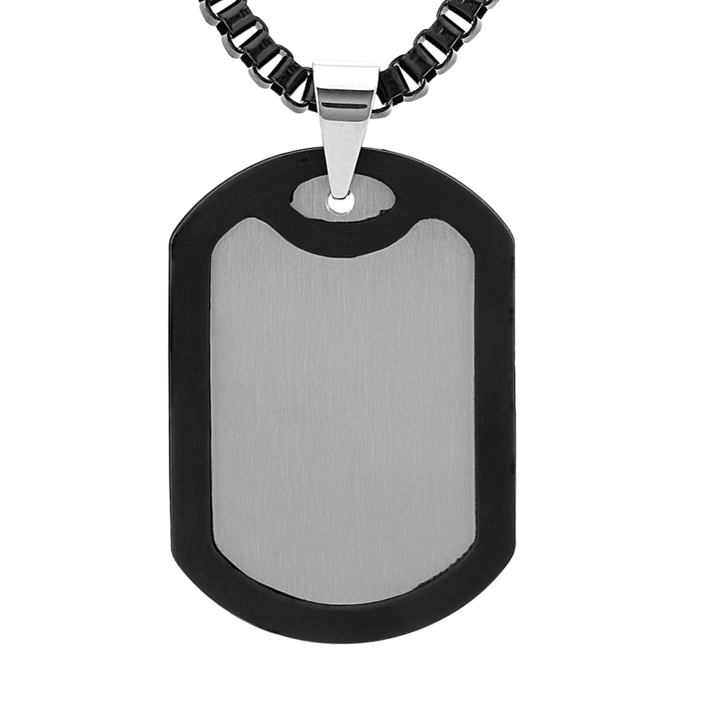 24'' Mens Dog Tag Necklace in Stainless Steel with Black Accent