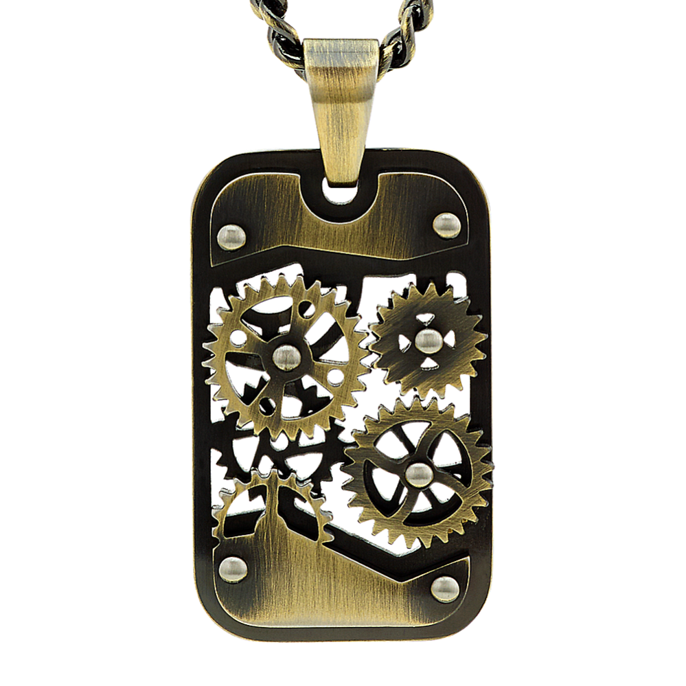 24'' Mens Gear Dog Tag Necklace in Stainless Steel