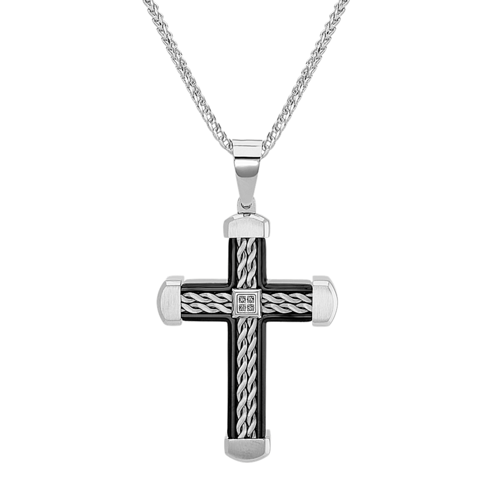 24 Inch Mens Diamond Cross Necklace In Stainless Steel Shane Co 8981