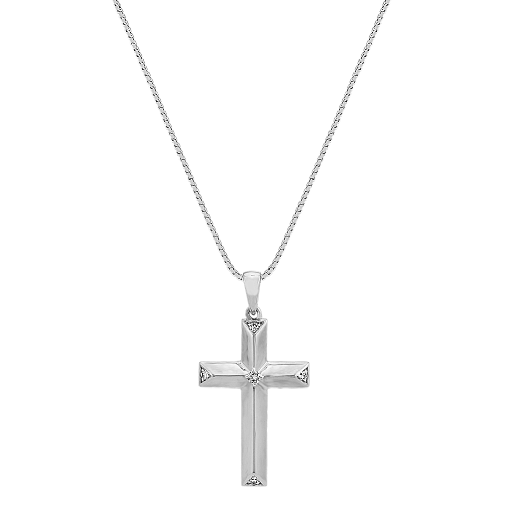 24 inch Mens Diamond Cross Pendant in 14k White Gold Shane Co.