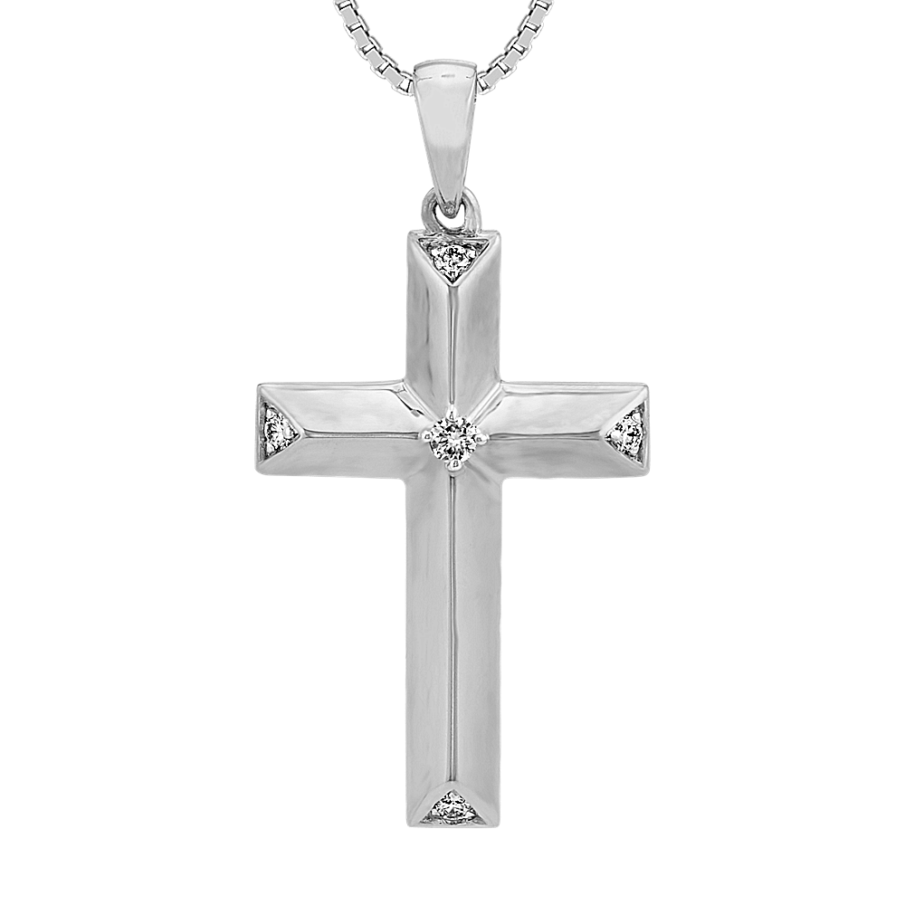 24 inch Mens Diamond Cross Pendant in 14k White Gold Shane Co.