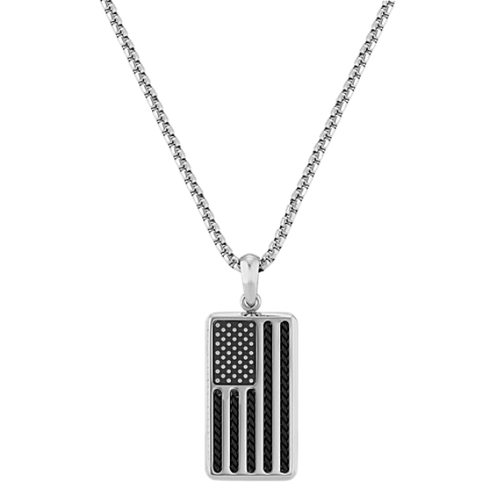 24'' Mens Stainless Steel American Flag Necklace