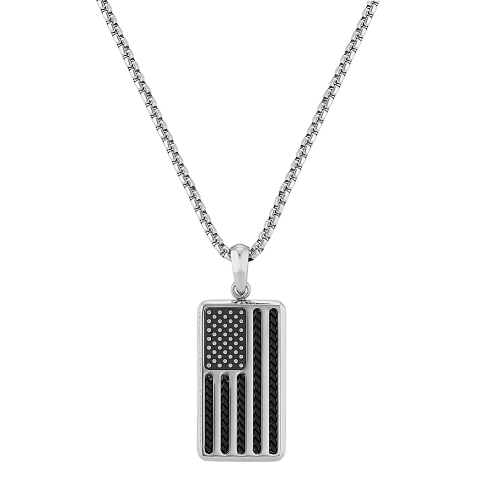 24'' Mens Stainless Steel American Flag Necklace