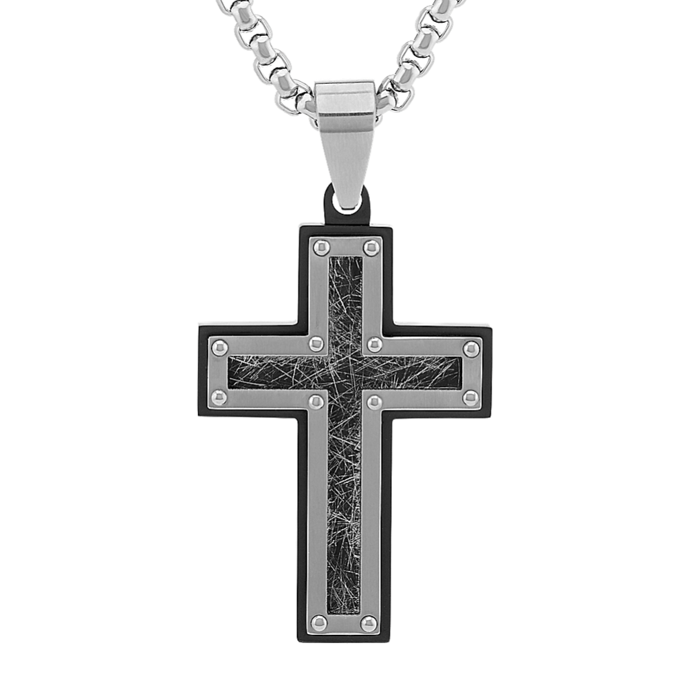 24'' Mens Stainless Steel Cross Necklace with Black Ionic Plating