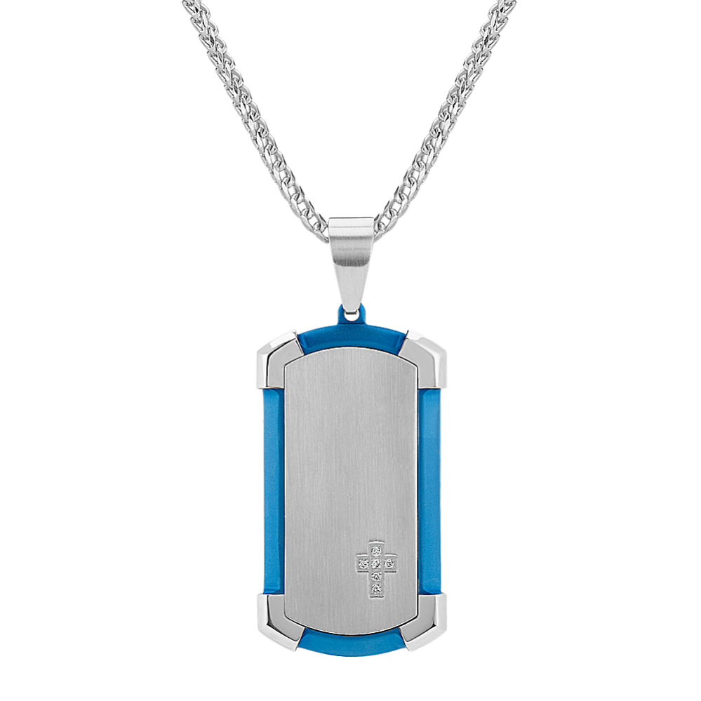 24 inch Mens Stainless Steel Dog Tag Necklace with Blue Ionic Plating