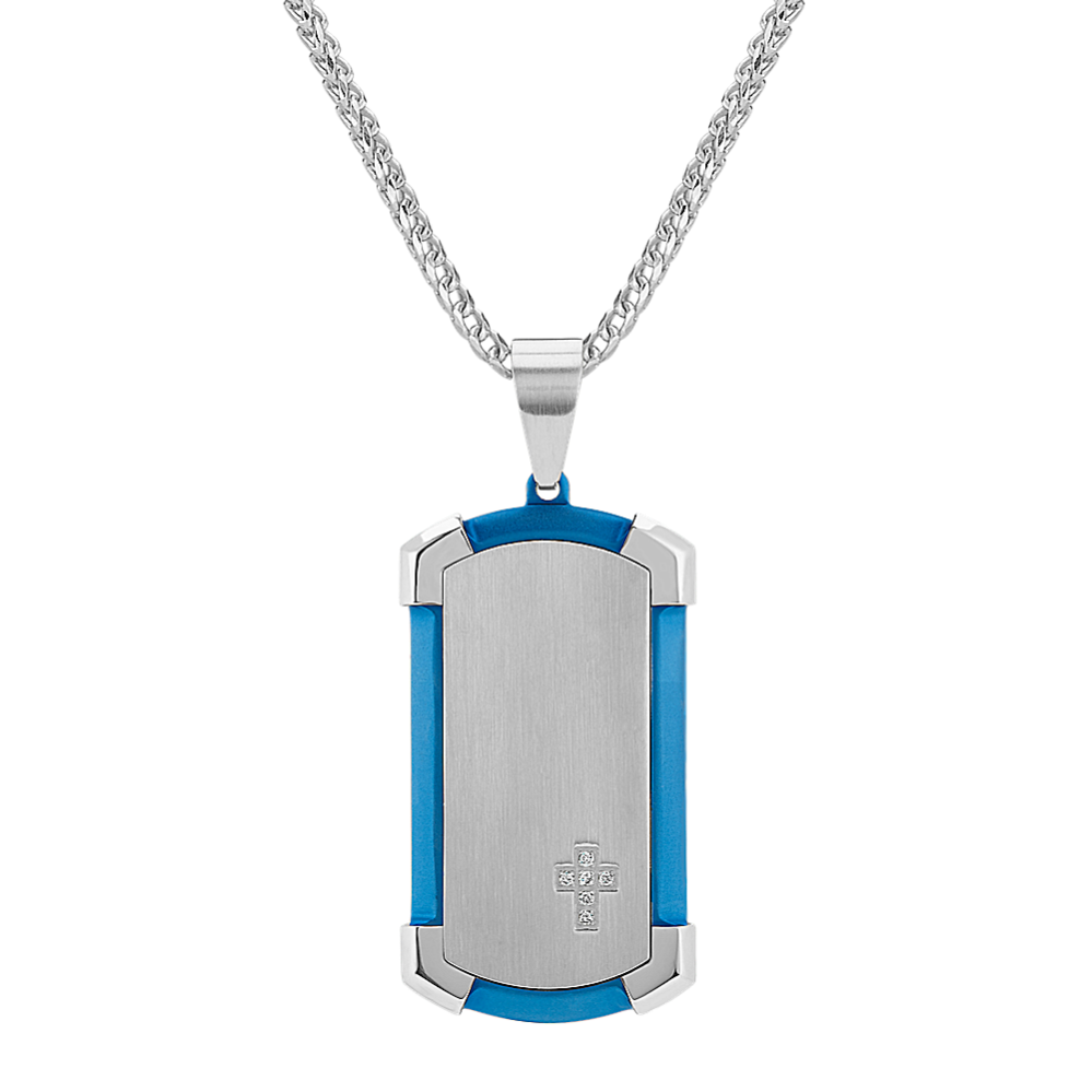 24'' Mens Stainless Steel Dog Tag Necklace with Blue Ionic Plating