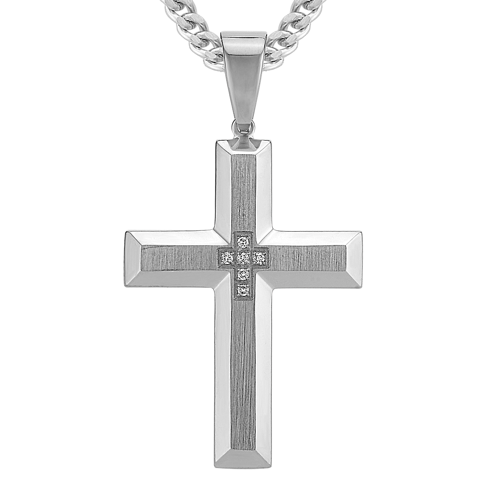 24 inch Mens Stainless Steel Diamond Cross Necklace | Shane Co.