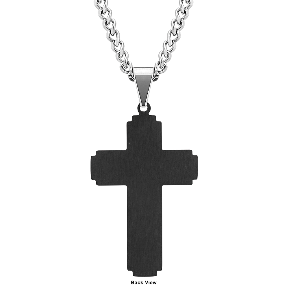 24 inch Mens Two-Tone Dimensional Cross Necklace in Stainless Steel ...