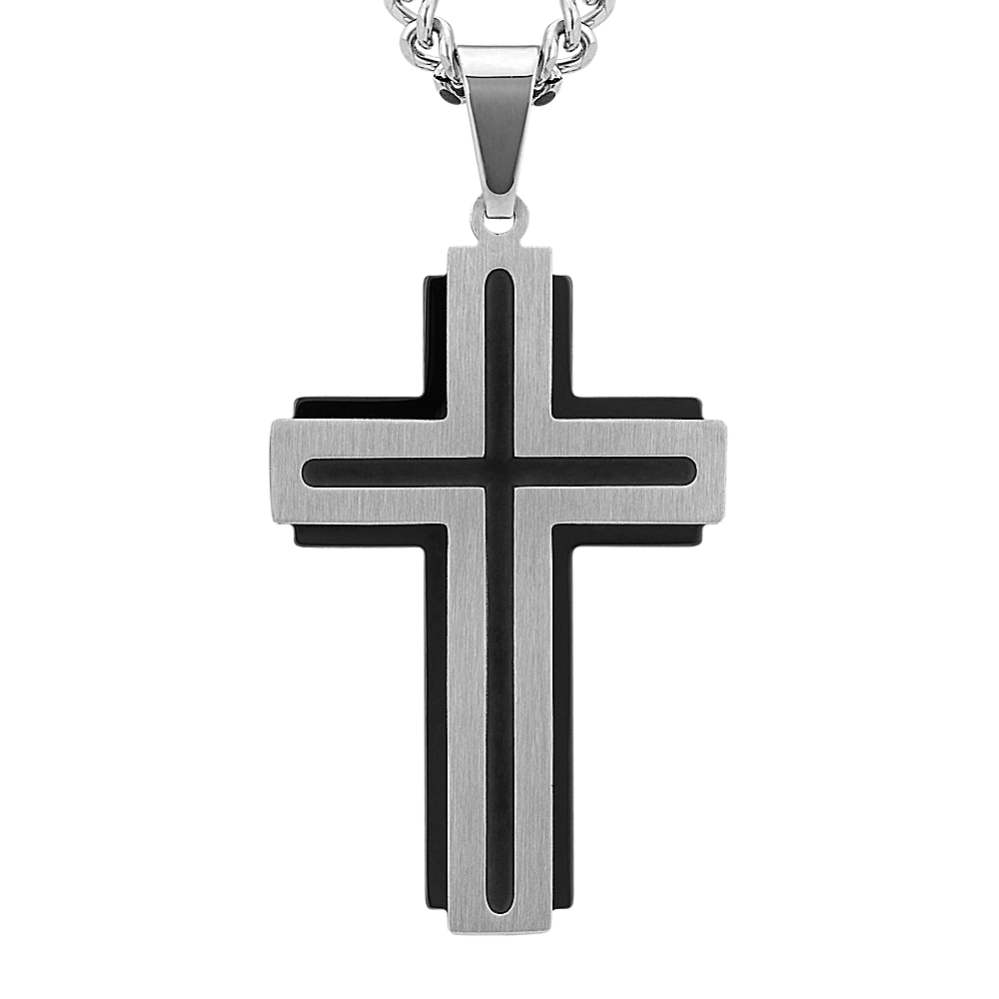 24 inch Mens Two-Tone Dimensional Cross Necklace in Stainless Steel