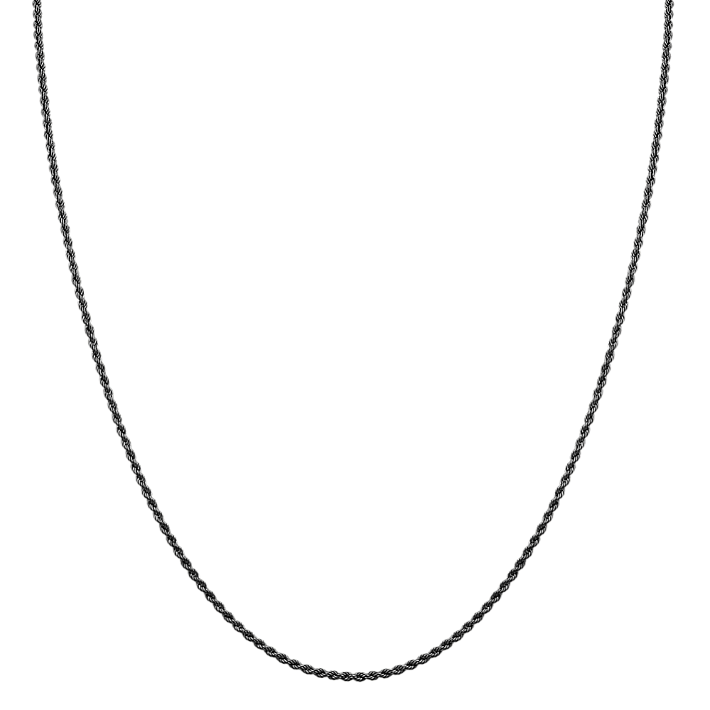 30 inch Mens Sterling Silver Black Rhodium Rope Necklace
