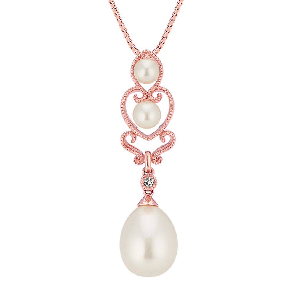 4-10mm Freshwater Cultured Pearl and Round Diamond Pendant (18'')