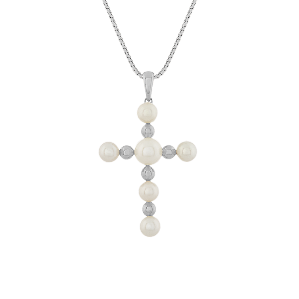 4-5mm Freshwater Pearl Cross Pendant (18'')