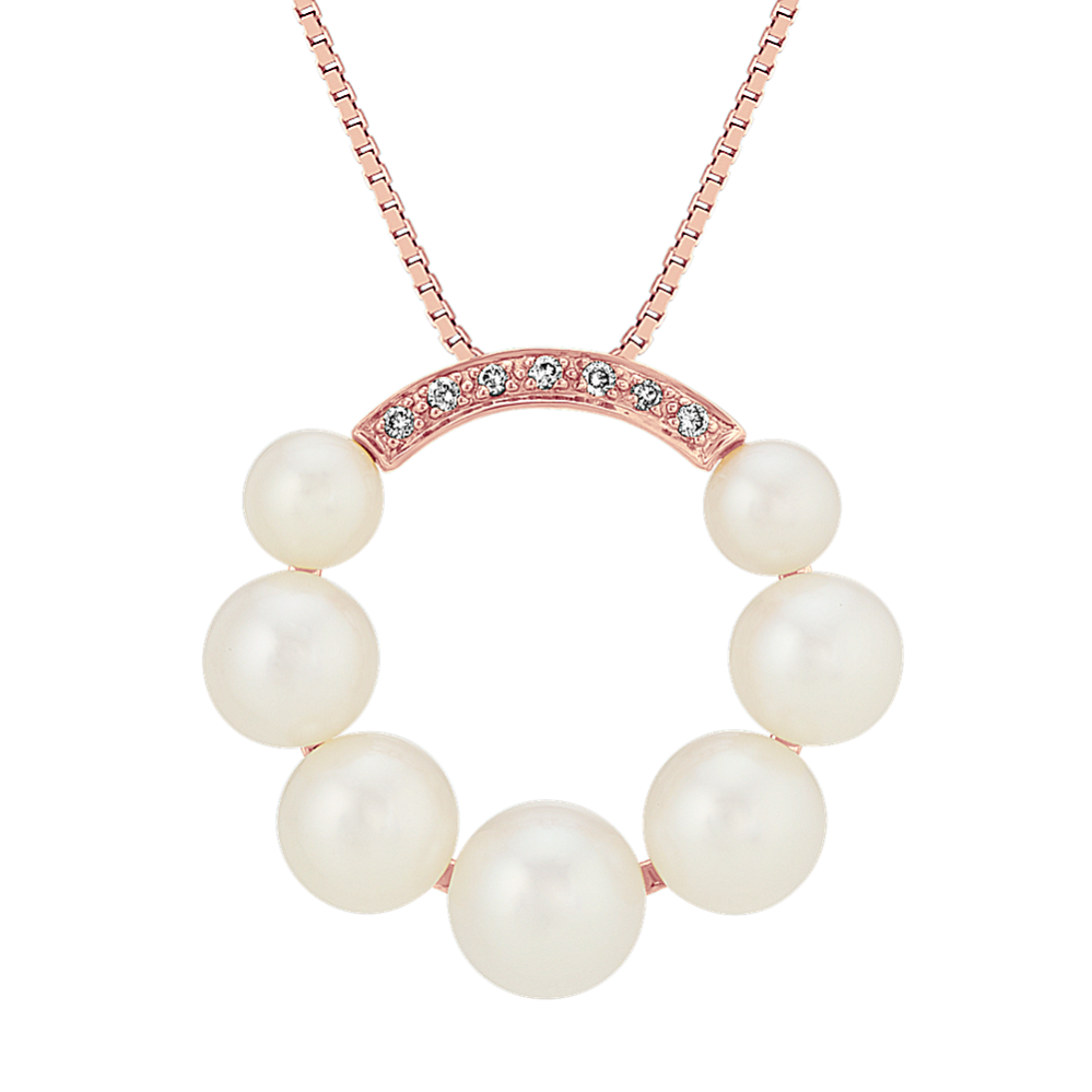 4-6.5mm Freshwater Cultured Pearl and Diamond Pendant (18'')