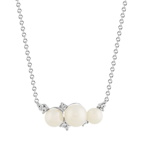 4-6mm Freshwater Pearl and Diamond Necklace (18'')