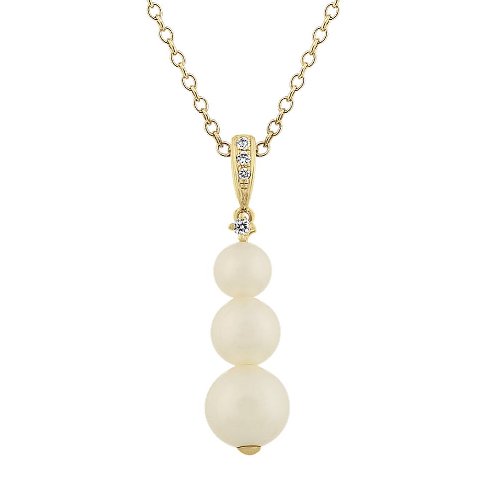 4-6mm Freshwater Pearl and Diamond Pendant (18'')