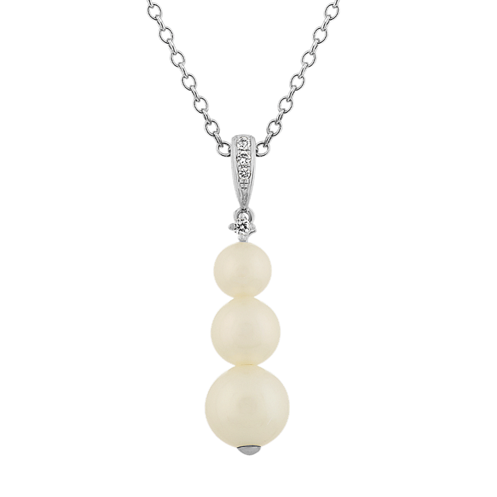 4-6mm Freshwater Pearl and Diamond Pendant (18'')