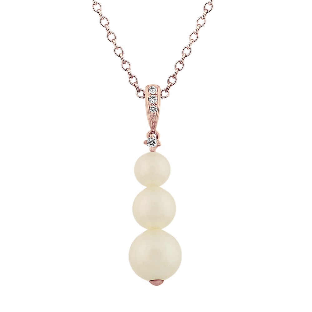 4-6mm Freshwater Pearl and Diamond Pendant (18 in)