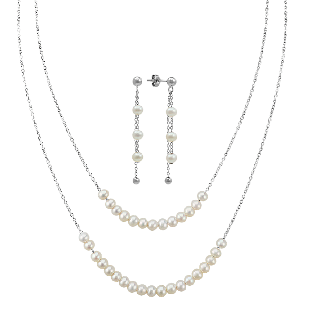4mm Freshwater Cultured Pearl Necklace and Earrings Two-Piece Set (20'')