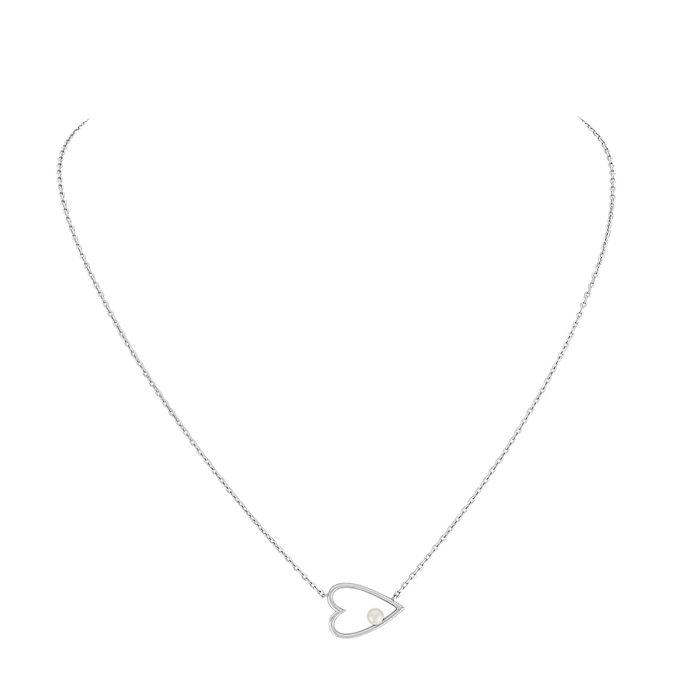Robin East-West 4mm Pearl Accent Heart Necklace in Sterling Silver (18 ...