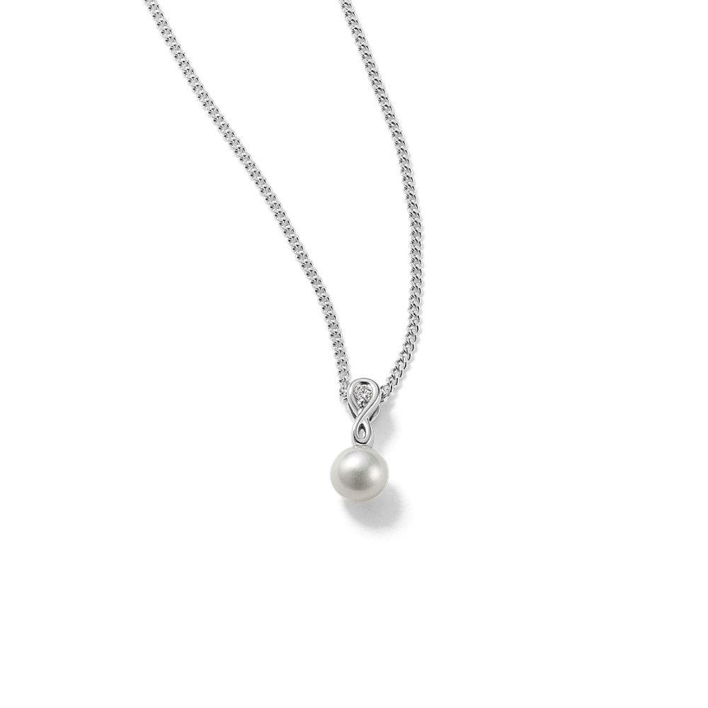 4mm Freshwater Pearl and Natural Diamond Necklace (22 in)