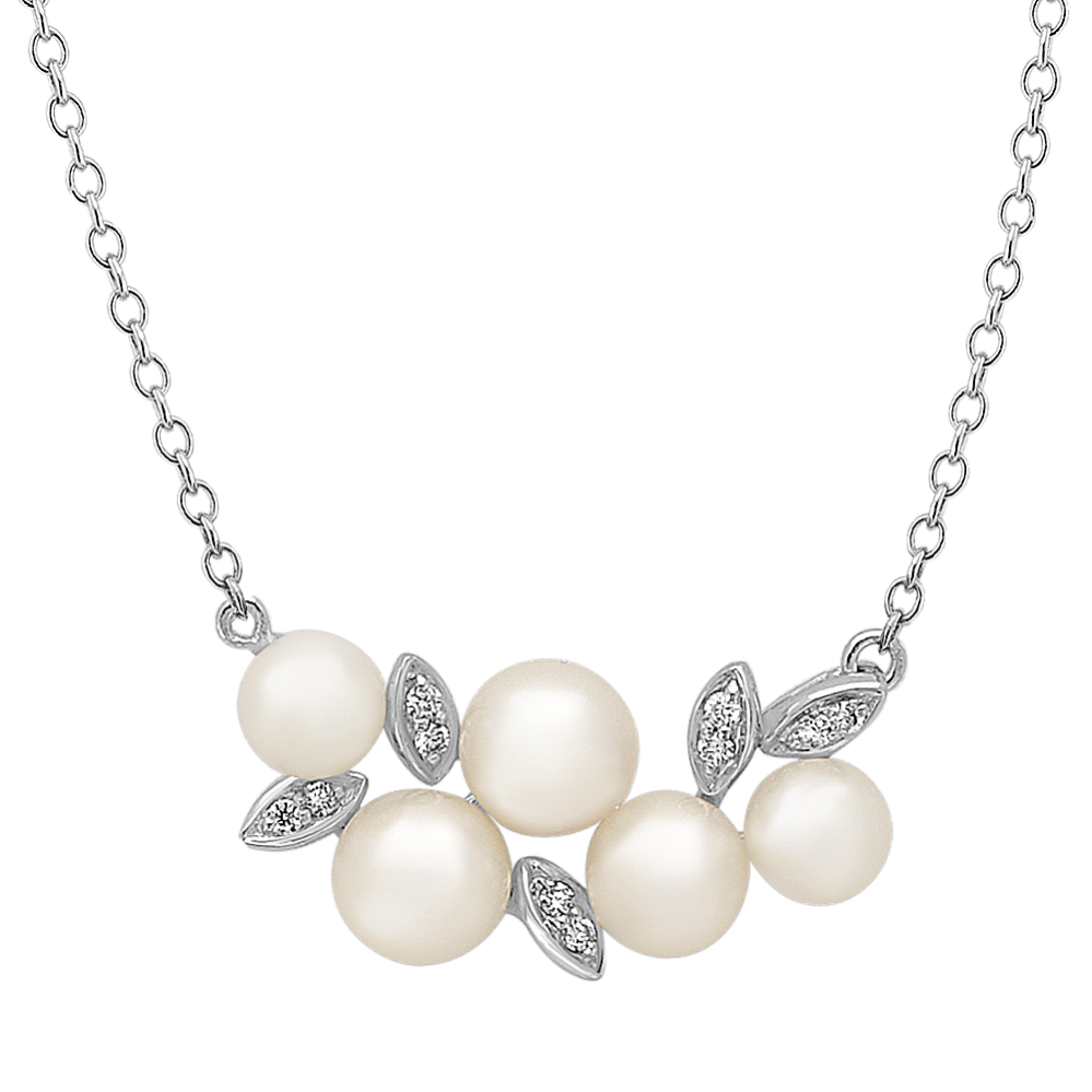4mm Freshwater Cultured Pearl and Diamond Necklace
