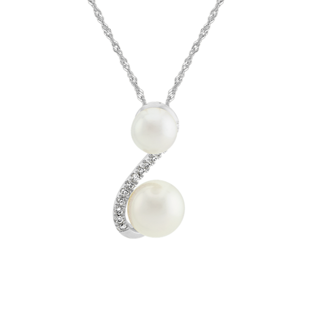 5-7.5mm Akoya Cultured Pearl and Diamond Pendant (20 in)