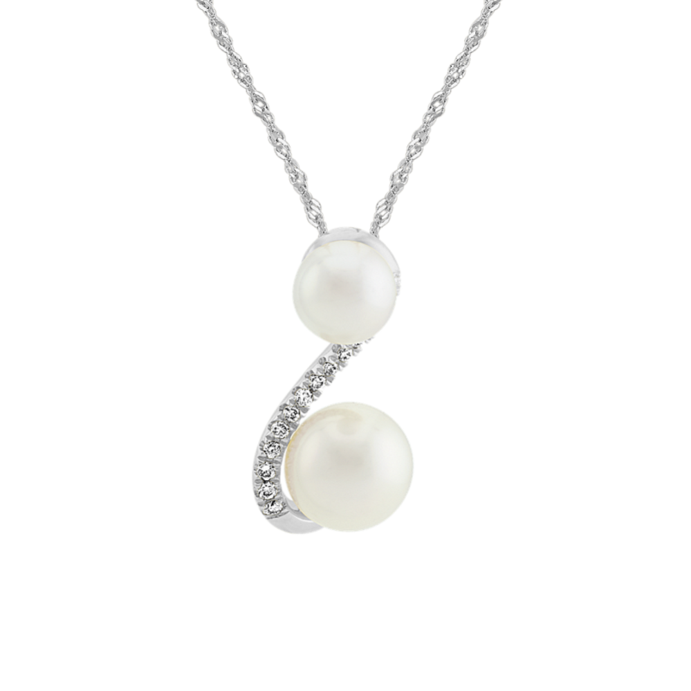 5-7.5mm Akoya Cultured Pearl and Diamond Pendant (20'')