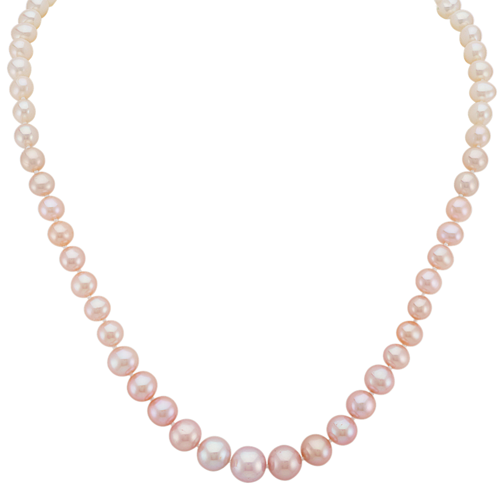 5-9.5mm Freshwater White and Pink Cultured Pearl Strand Necklace (18 in)