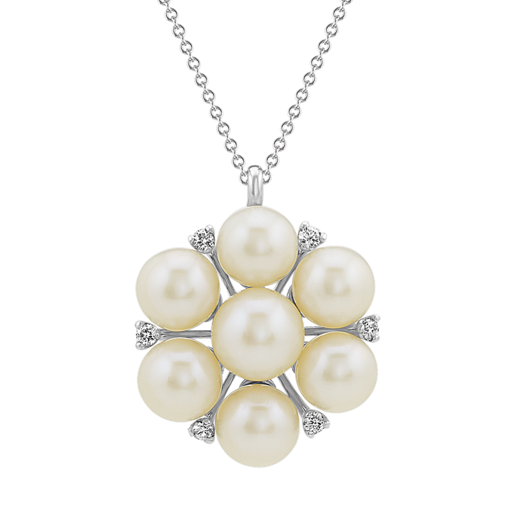 5.5-7mm Freshwater Cultured Pearl and Diamond Pendant (20 in)
