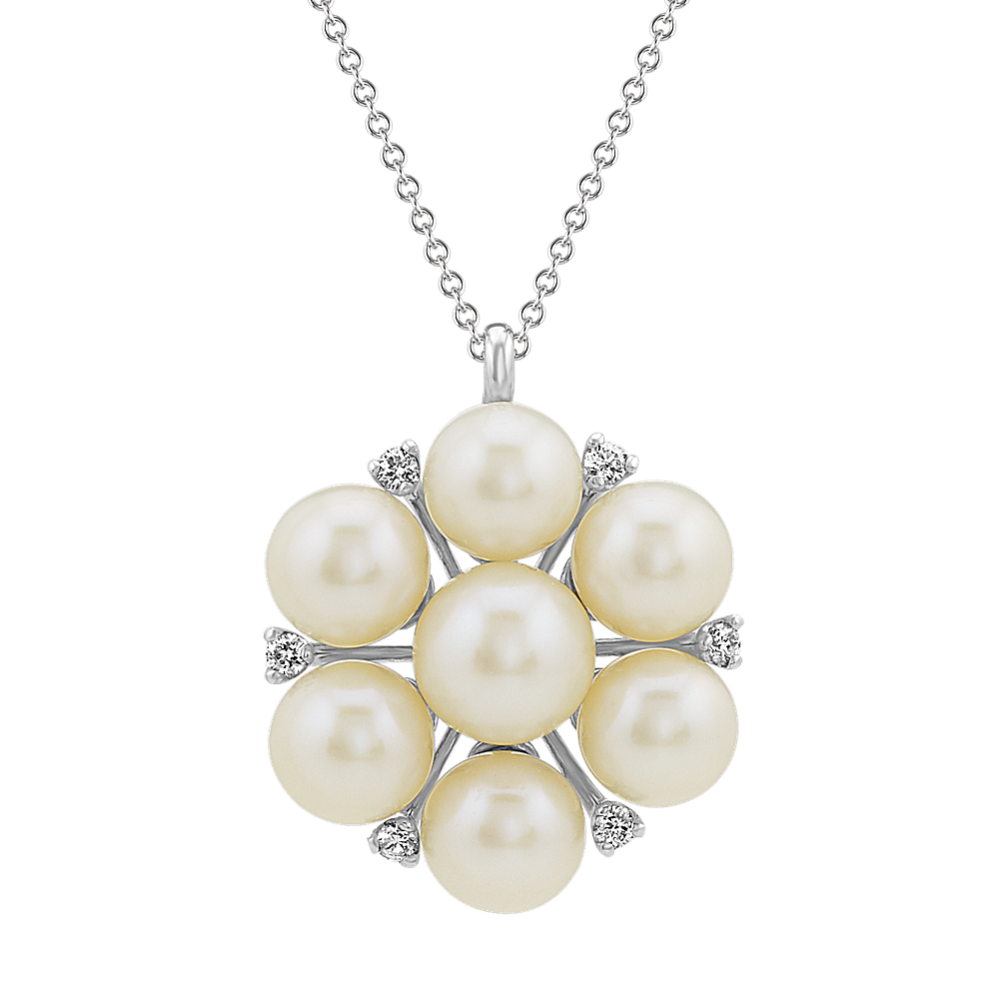 5.5-7mm Freshwater Cultured Pearl and Diamond Pendant (20'')