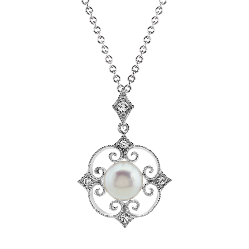 5.5mm Akoya Cultured Pearl and Diamond Vintage Pendant (18'')