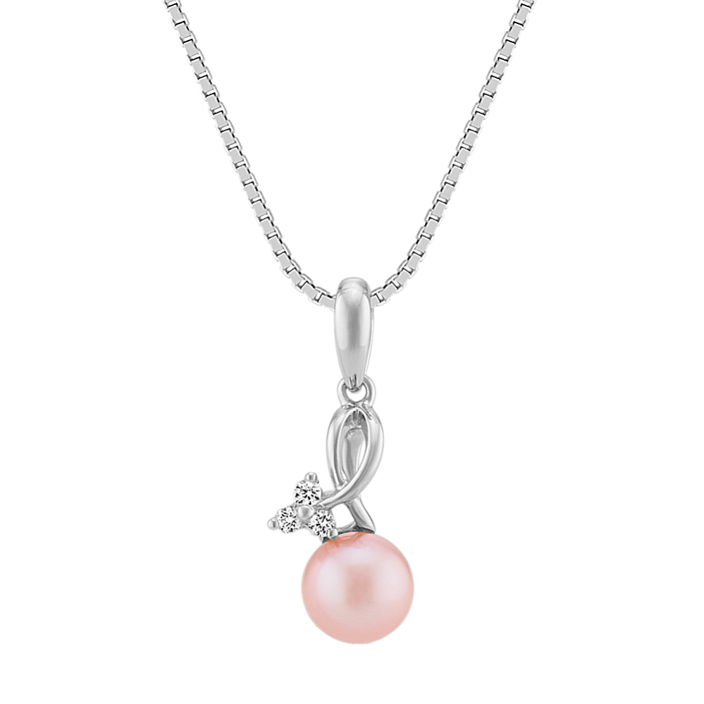 5.5mm Freshwater Cultured Pearl & Diamond Pendant (20'')