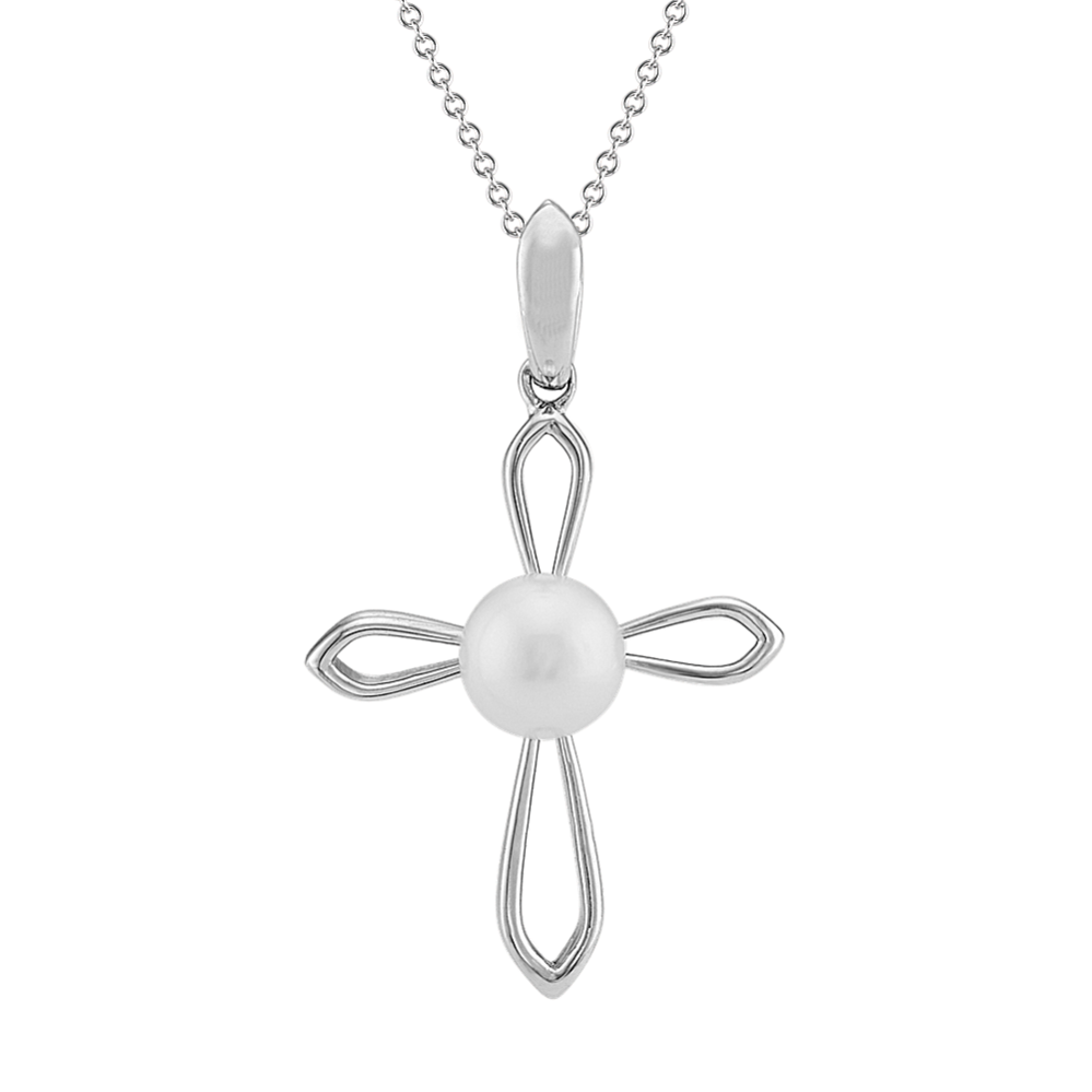 5mm Freshwater Cultured Pearl Cross Pendant (20'')