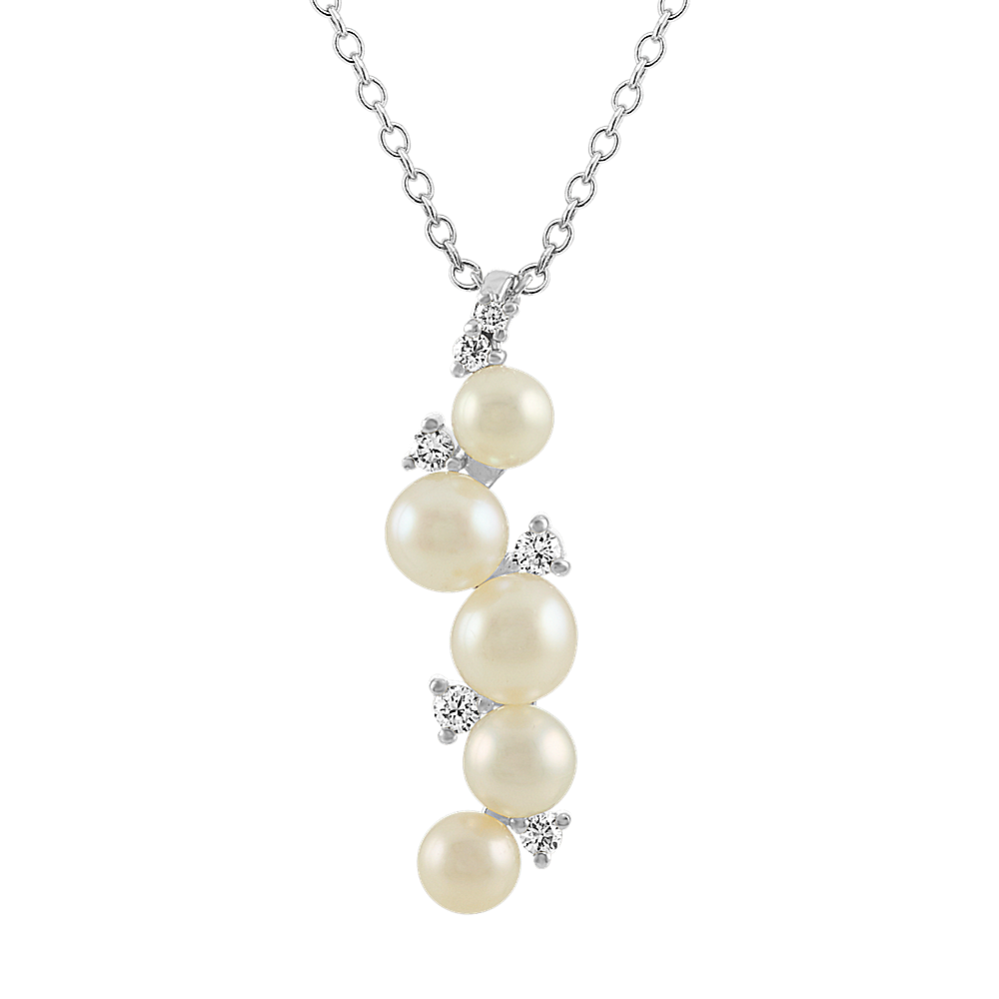 5mm Freshwater Cultured Pearl and Diamond Pendant (18'')