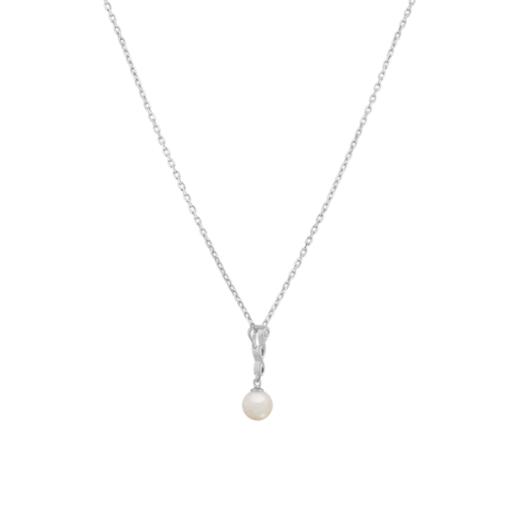 Chamomile 5mm Freshwater Pearl and Diamond Pendant in Sterling Silver (20 in)