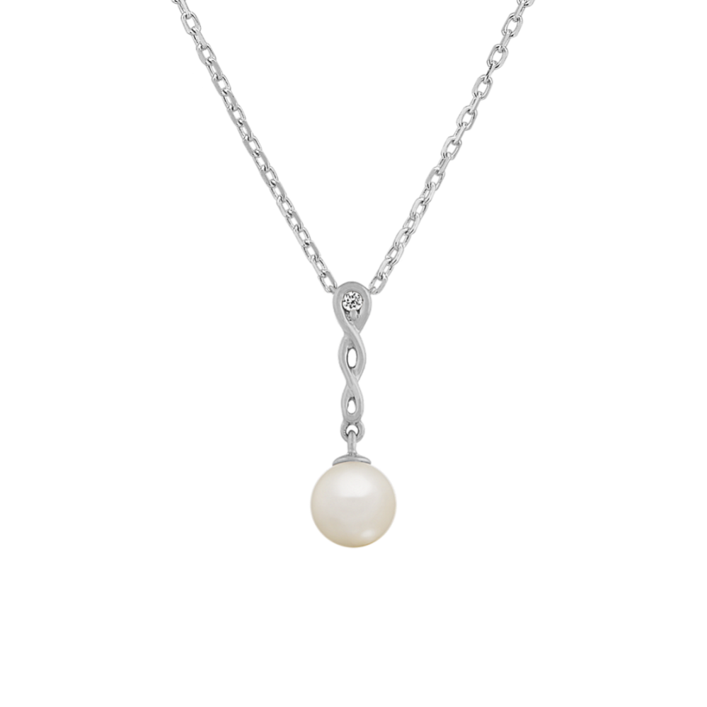 Chamomile 5mm Freshwater Pearl and Diamond Pendant in Sterling Silver (20 in)