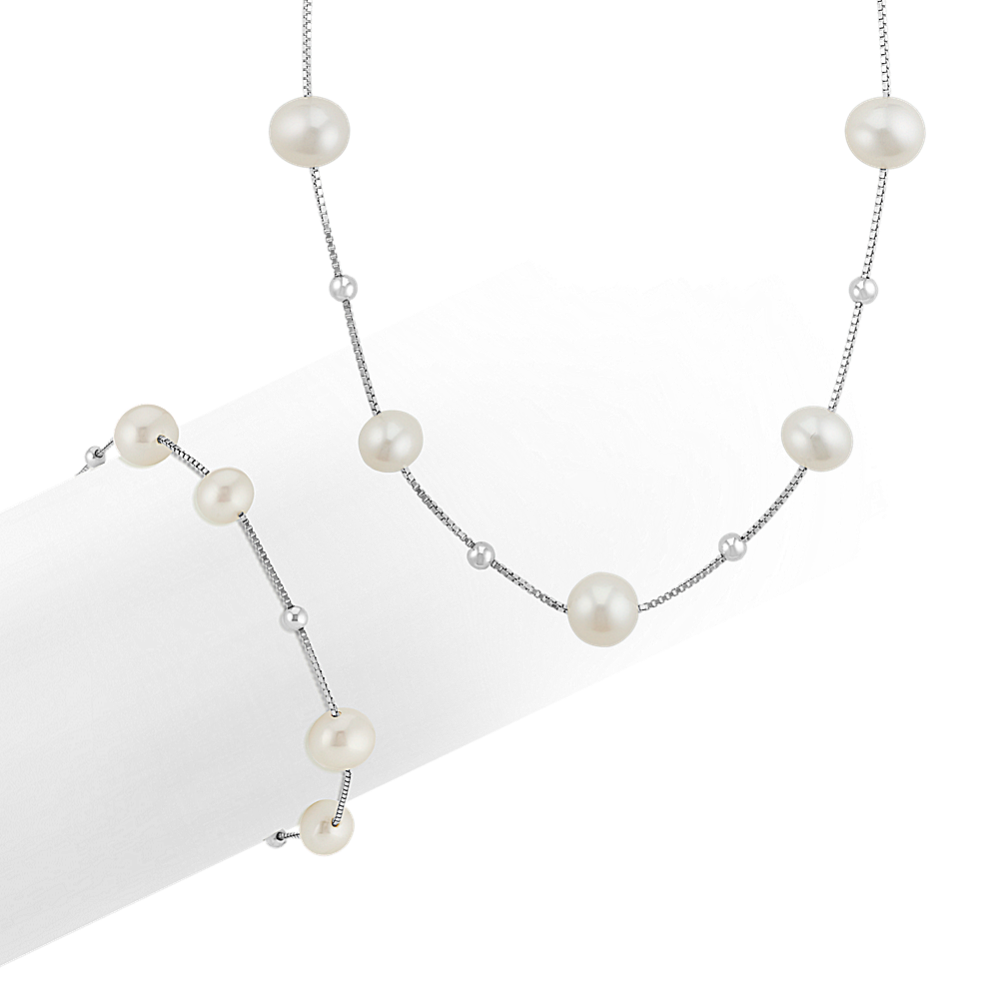 6-8mm Freshwater Cultured Pearl Necklace and Bracelet Matching Set (18'')