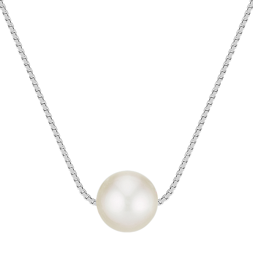 6-9.5mm Freshwater White Cultured Pearl Solitaire Pendant (18 in)
