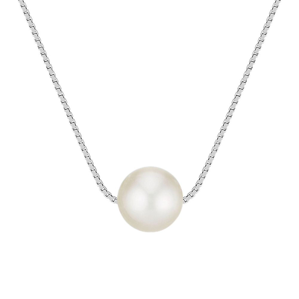 6-9.5mm Cultured Freshwater White Pearl Solitaire Pendant (18 in)