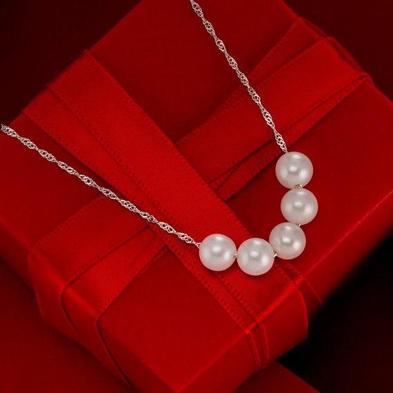 9mm White Pearl /& Graduated Red Ruby 18/'/' Sterling Silver Necklace 5mm