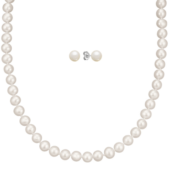 6 5mm Cultured Freshwater Pearl Necklace And Earrings Set 24 In 6 5mm Cultured Freshwater Pearl Necklace And Earrings Set 24 In