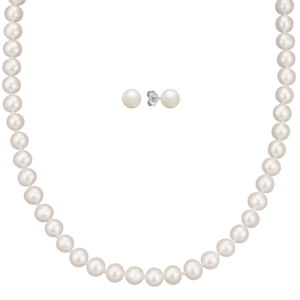 6.5mm Freshwater Cultured Pearl Necklace and Earrings Set (24 in)