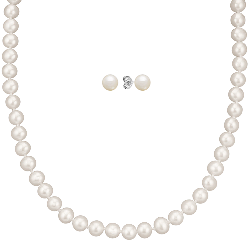 6.5mm Freshwater Cultured Pearl Necklace and Earrings Set (24 in)
