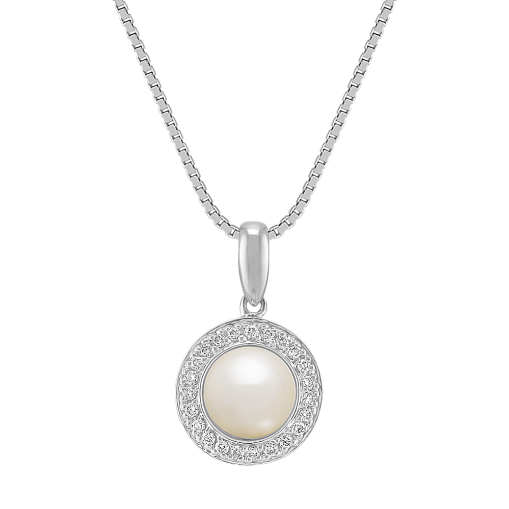 6.5mm Freshwater Cultured Pearl and Round Diamond Pendant (18 in)